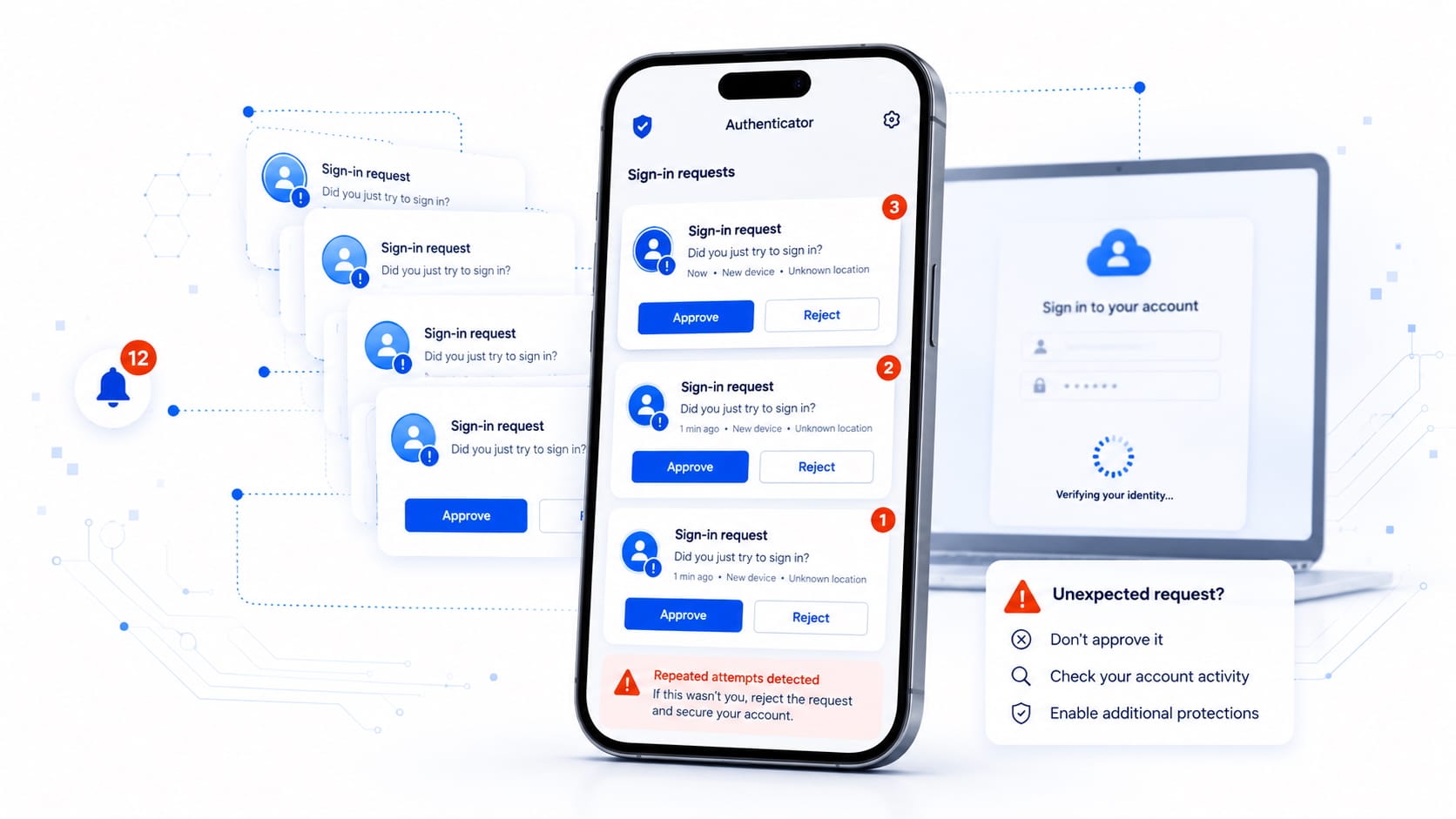 Notificaciones repetidas de autenticación multifactor en un teléfono móvil